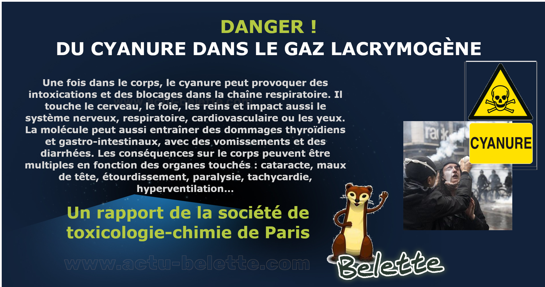 Gaz lacrymogene danger cyanure